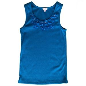 Penny Candy Royal Blue Floral Ribbed Tank